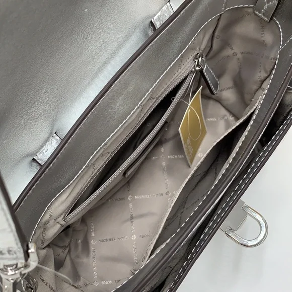 MICHAEL KORS MANHATTAN MEDIUM TOP HANDLE SCHOOL SATCHEL CROSSBODY BAG SILVER - Picture 14 of 16